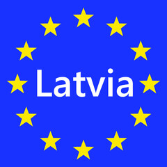 Flag of European Union with Latvia. EU Flag. Country border sign of the of Latvia. Vector illustration.