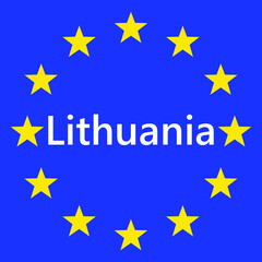 Flag of European Union with Lithuania. EU Flag. Country border sign of the of Lithuania. Vector illustration.