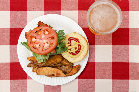 Summer Spread of Burger, Fries and Ale