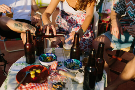 Table with typical spanish tapas and beers