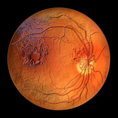 Diabetic retinopathy, ophthalmoscopic diagnosis, illustration