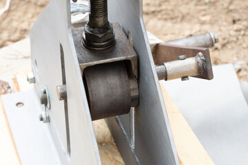 Device for bending gray metal pipes. Close up