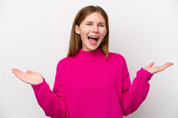 Young English woman isolated on white background with shocked facial expression
