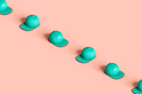 3d render of pastel blue baseball hats