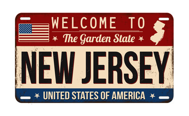 Welcome to New Jersey vintage rusty license plate - obrazy, fototapety, plakaty