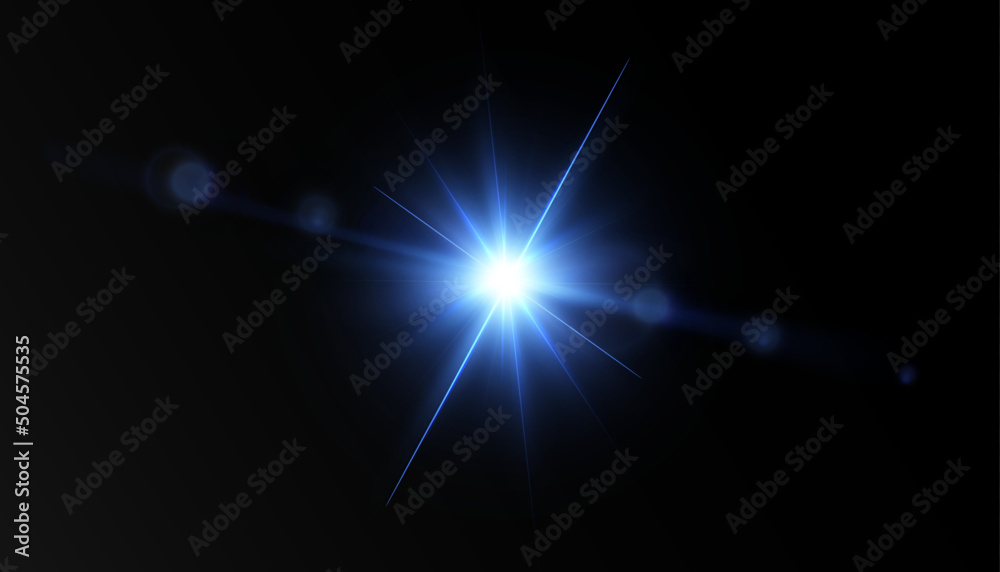 Poster light effect blue glowing light. solar flare. glow effect. starburst with shimmering sparkles.