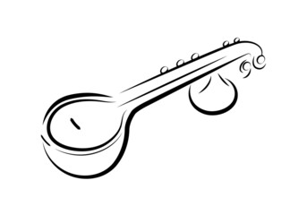 Veena vector icon. Indian music instrument, veena or sitar line art.