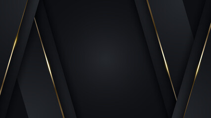 3D modern luxury banner template design black diagonal stripes with golden lines light sparking on dark background