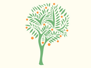 Vector stylized tree with orange fruits.