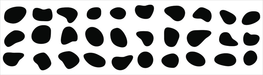 Set of different blotch shapes. Random abstract liquid shapes, round abstract organic elements. Pebble, drops and blobs silhouettes. Simple rounded shapes. Vector illustration - obrazy, fototapety, plakaty