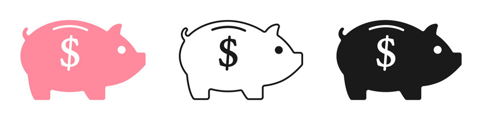 Fototapeta Piggy bank icons set. The piggy bank saves money. Illustration. obraz