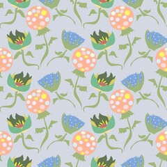 Pastel colored flowers vector repeat pattern in a busy style