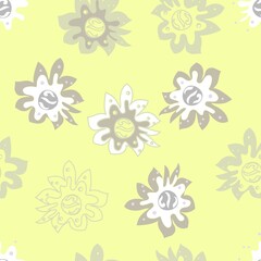Lemon yellow and beige floral vector seamless pattern