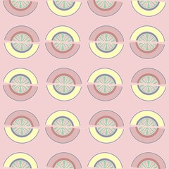 Yellow and pink geometric crescent shapes vector seamless repeat pattern