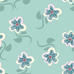 Soft green and cream floral vector seamless pattern
