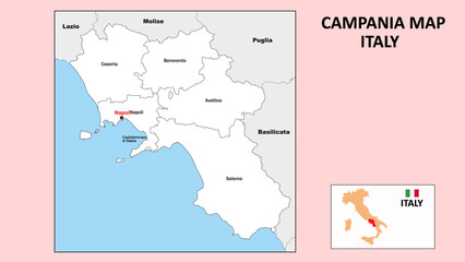 Campania Map. Political map of Campania with boundaries in white color.