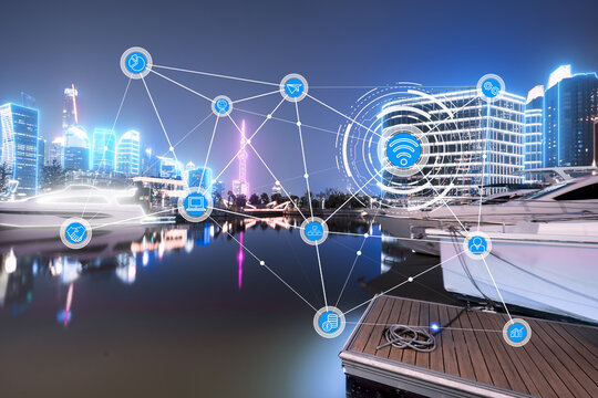 Smart city is connected with abstract points, and big data is connected with the concept of Internet economy. - Powered by Adobe