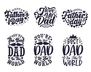 Obraz premium father's day set hand lettering greeting card typography premium vector