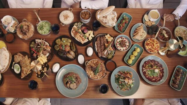 Variety of food served on the table  at a restaurant. MXF.