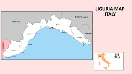 Fototapeta premium Liguria Map. Political map of Liguria with boundaries in white color.