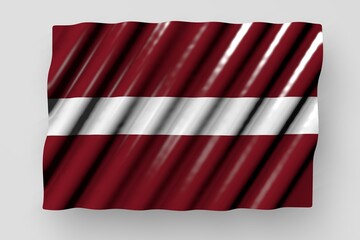 wonderful national holiday flag 3d illustration. - shiny flag of Latvia with big folds lie isolated on grey
