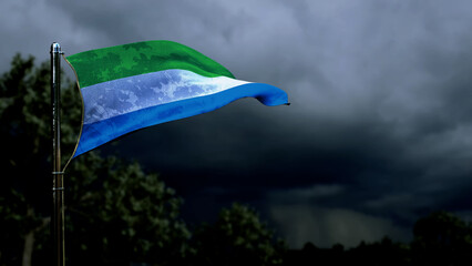 Sierra Leone flag for memorial day on dark storm cumulus - abstract 3D rendering