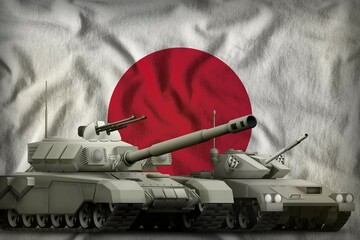 Japan tank forces concept on the national flag background. 3d Illustration © Dancing Man