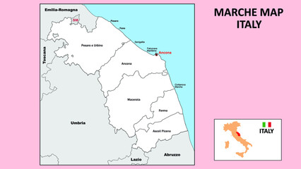Marche Map. Political map of Marche with boundaries in white color.