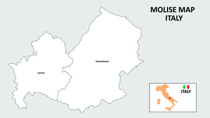 Molise Map. State and district map of Molise. Administrative map of Molise with district and capital in white color.