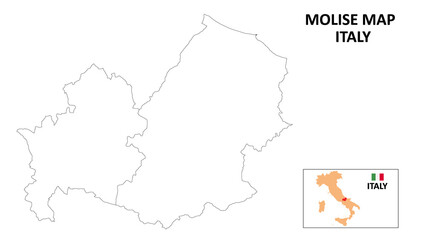 Molise Map. State and district map of Molise. Political map of Molise with outline and black and white design.