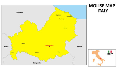 Molise Map. State and district map of Molise. Political map of Molise with the major district