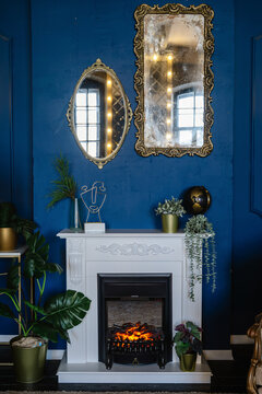 Electric fireplace in the room interior design