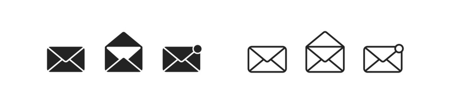 Black And Line Mail Icons Set. Icon Of A New Message, Read The Message. Notification Message Symbol.