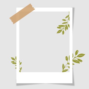 frame with leaves, Photo Frame. Polaroid photo frame, Photo frames with realistic drop shadow vector effect isolated design.