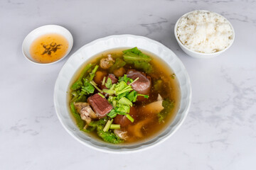Thai Style Boiled Rice Soups wtih Fresh Seafood and Pork