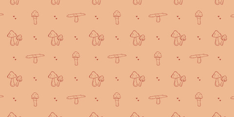 Pattern with mushrooms and hearts. Pattern for food packaging, advertising, design
