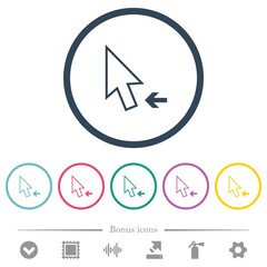 Arrow cursor left outline flat color icons in round outlines