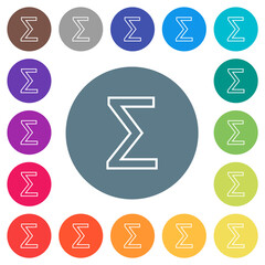 Sum symbol outline flat white icons on round color backgrounds