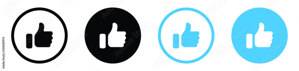 Poster like icon button, thumbs up icon symbol sign - recommended button in round circle - thumb finger up 