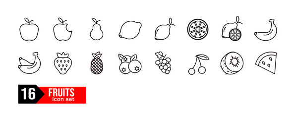 owoce  zestaw ikon, Fruits line icon set