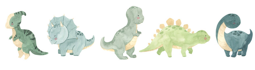 Watercolor dinosaurs illustration for kids © Olga Listopad