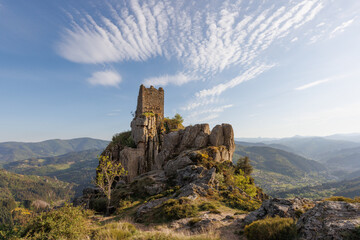 The remains of Rochebonne castle in springtime, Ardeche, France
