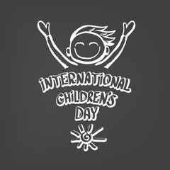 1 june international childrens day icon or label isolated on stylish grey background. happy Children day greeting card. kids day poster. Children day banner, social media post, graphic illustartion.