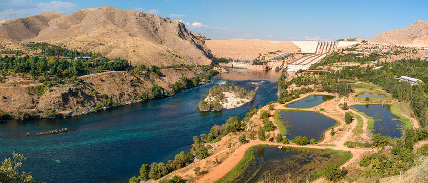 elazig - turkey. 08.28.2019 panoramic view of the elazig keban dam