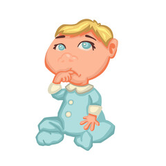 Little kid sits thoughtful, child vector