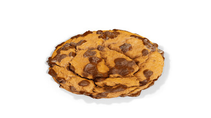 Chocolate chip cookies isolated on a white background. Realistic oatmeal cookies with chocolate pieces, 3d render