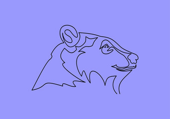 Vector illustration. bear head. Line. one line continuous draw