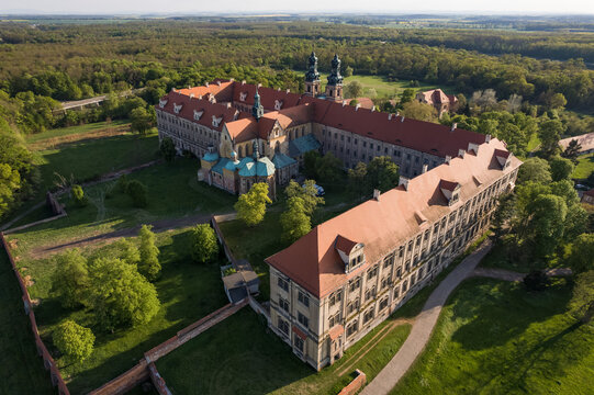 Drone view on Cistercian Monastery in Lubiaz, Poland