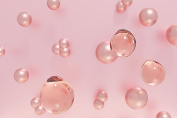3d render of beautiful pink droplets of face serum for your beauty project