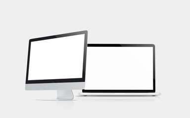 Realistic blank monitor and laptop mockup 